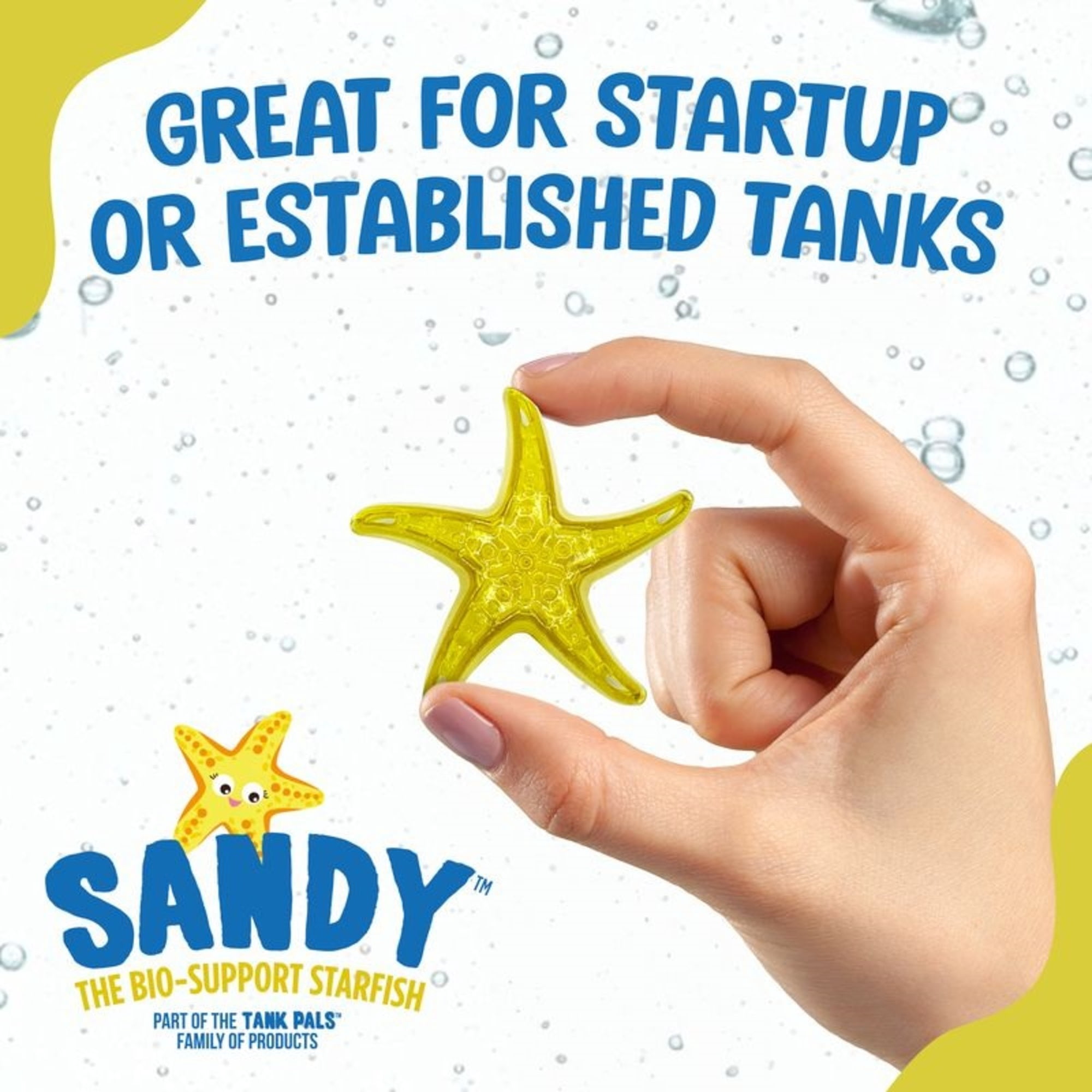 Tank Pals: Sandy The Bio-Support Starfish - 3 Pack, Yellow- Promotes A Healthy Balanced Aquarium Ecosystem, Probiotic Growth, Tank Environment Control