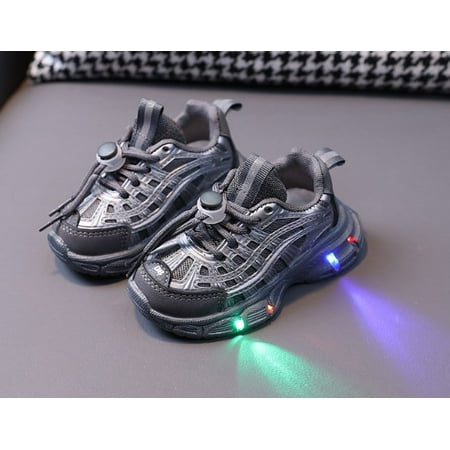 Sneakers for Girls Light-Up Flashing Boys Sneaker Athletic Running Shoes with Strap Fashion Breathable Sneakers for Kids