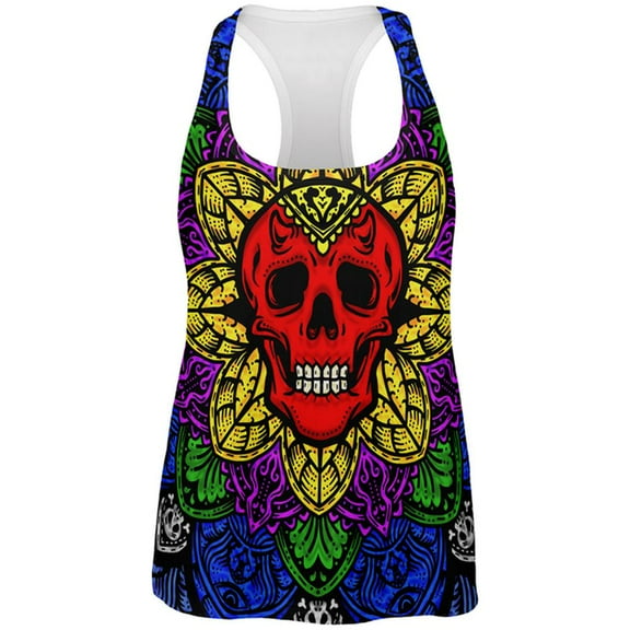 Halloween Demon Skull Mandala All Over Womens Work Out Tank Top Multi LG