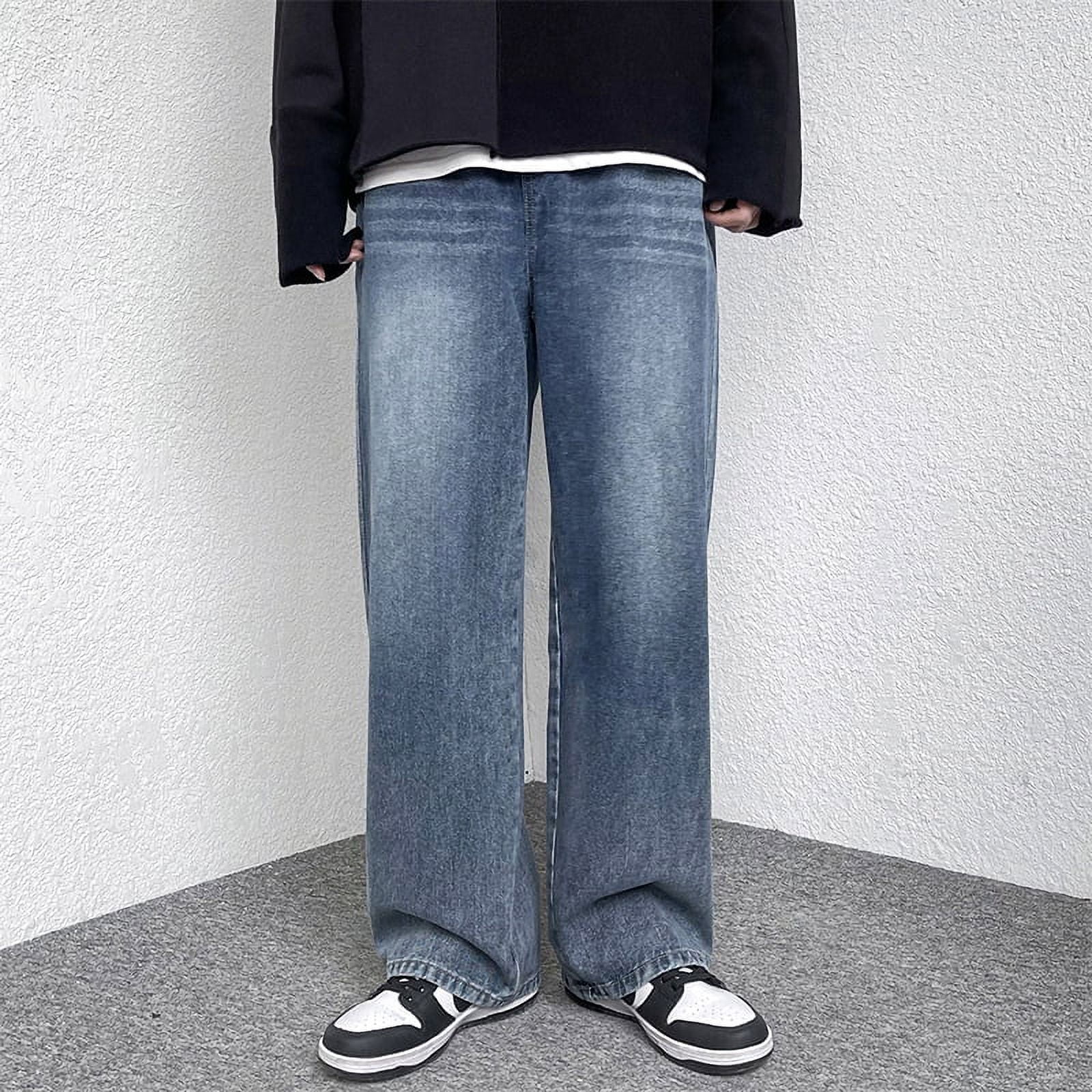 New Men's Wide Leg Jeans Baggy Fashion Oversized Elastic