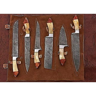 W Trading- Damascus Steel Professional Kitchen Knife Set, Hand Forge  Damascus Chef Knives Set 8 pcs Butcher Cleaver Knives with Leather Case  Bag.
