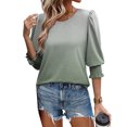 thumbnail image 2 of Bovxnpu 3/4 Length Sleeve Womens Tops, Cotton Casual Tunic Tops for Women Loose Dressy, Womens Casual Printed 3/4 Length Sleeve Smocked Cuffs M, 2 of 6