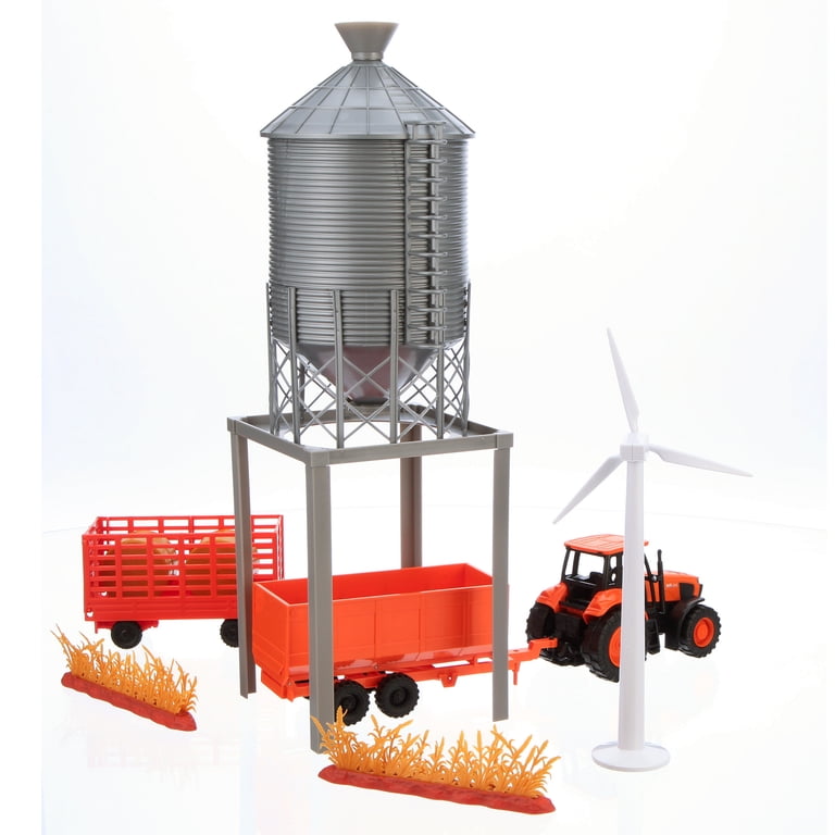 New Ray Toys, Kubota M5-111 Tractor and Grain Bin Playset, 14.5