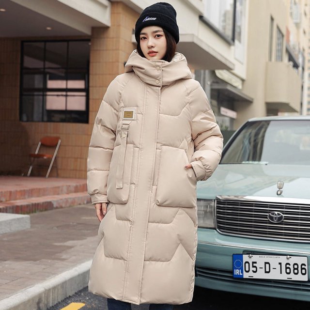 Chaqueta de algodón con sombrero desmontable para mujer, estilo medio a largo, por encima de la rodilla, chaqueta de algodón gruesa con plumón, ropa de abrigo para mujer