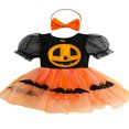 thumbnail image 1 of EIMELI Bébé Fille Halloween Robe Romper Imprimé Citrouille Manches Courtes une Ligne Robes de Princesse + Bandeau, 1 of 9