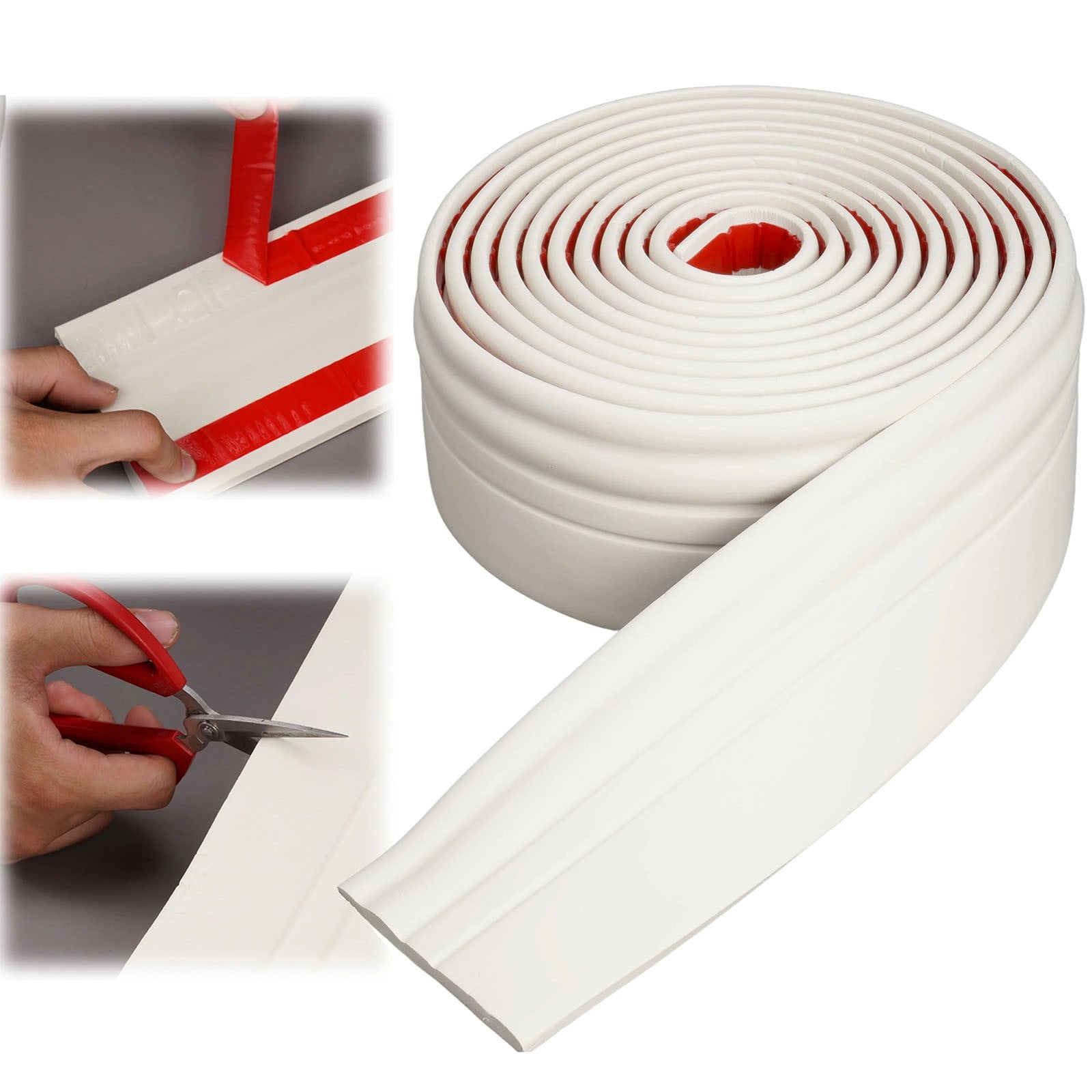 Flexible Peel and Stick Baseboard Molding Trim, 16.4 Ft Self Adhesive Wall Edge Guard, Easy to Clean Waterproof Floor Corner Protector for Home Kitchen Bathroom, White