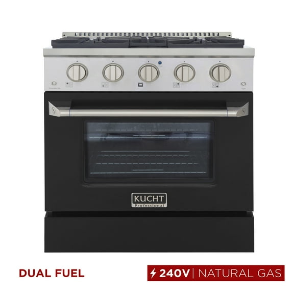 30 in. 4.2 cu. ft. Dual Fuel Range Propane Gas Sealed Burners in Black.