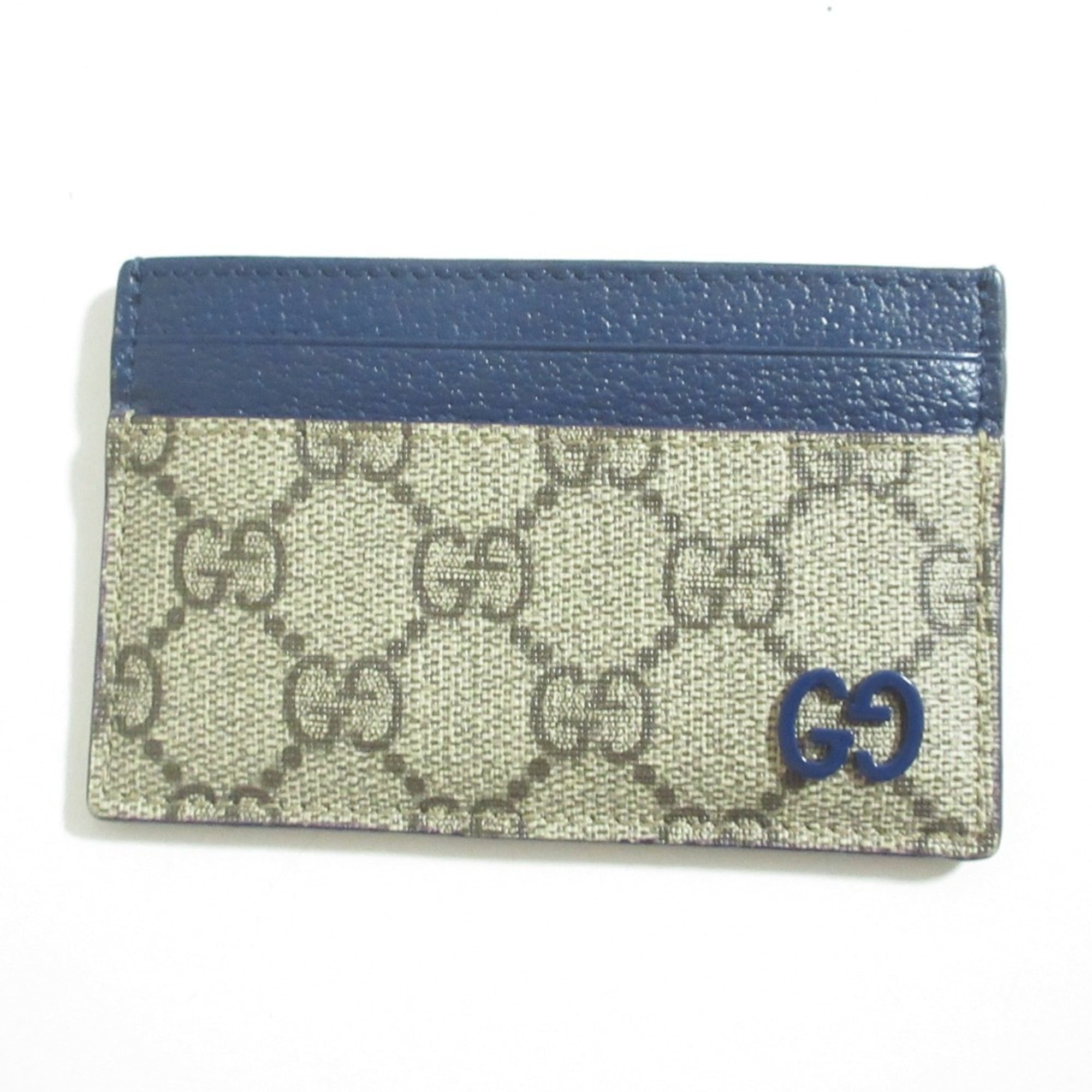 Gucci Navy Quilted Leather Card Holder with White Trim & silver GG Wallets Gucci Card Cases Money Organizers main image 2