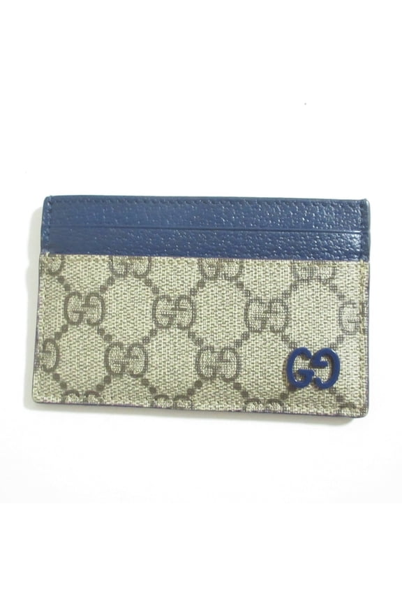 Pre-Owned GUCCI GG Supreme Business Card Holder/Card Case 768248 Beige Navy Men's Women's