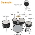 thumbnail image 6 of 5-Piece Drum Set, Complete Kit with Bass Drum, Tom, Snare, Hi-Hat, Cymbal & Pedal, 16in Full Drum Set with Drumsticks and Stool, Black, 6 of 7