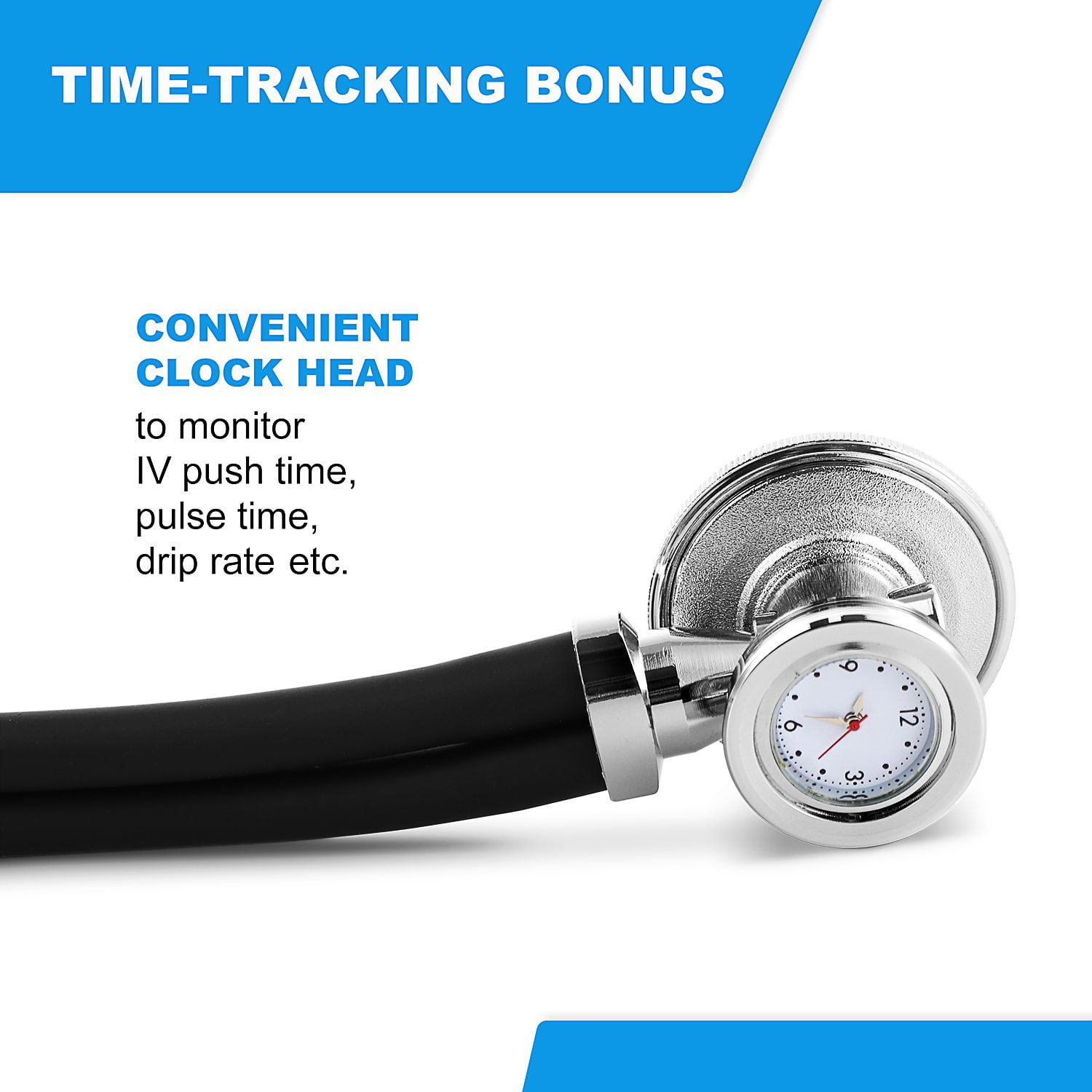 Primacare DS-9298 Black Medical Clock Stethoscope with Analog Watch