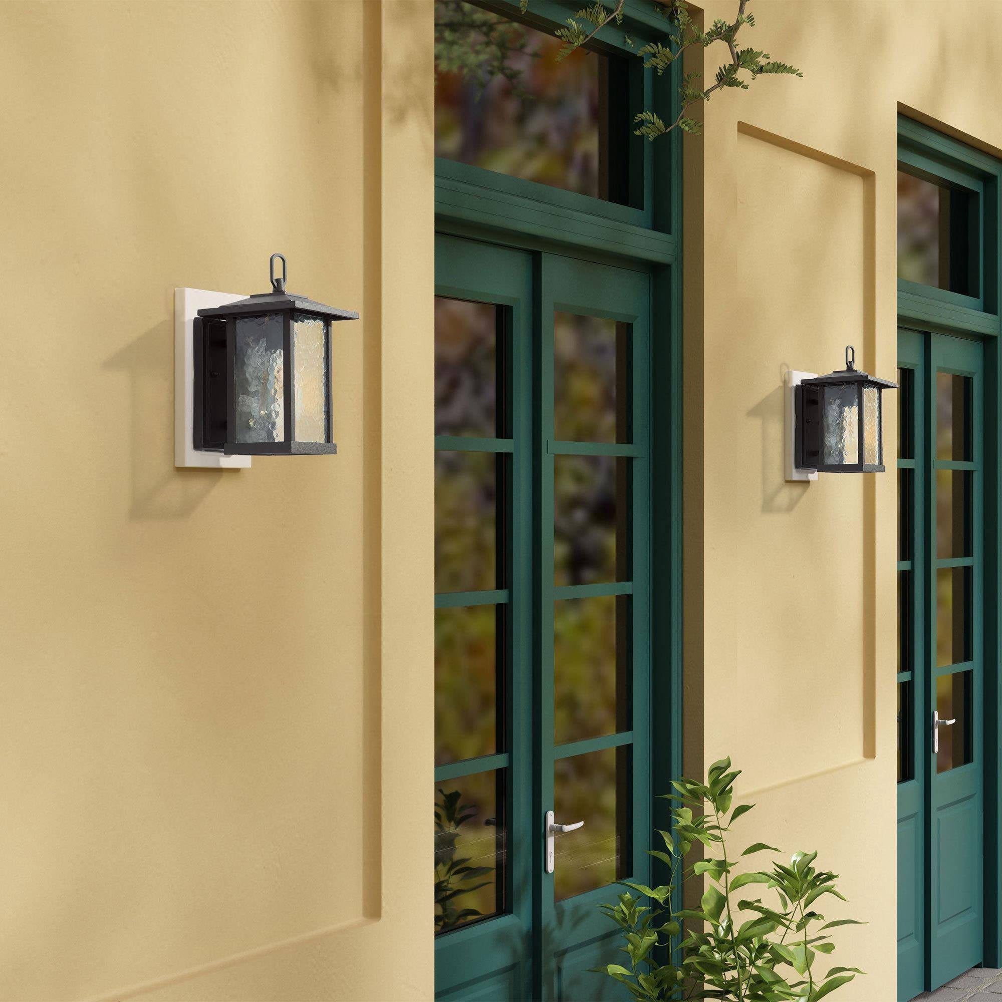 LNC Hansink 12-in H Black and Rippled Glass Medium Base(E-26) Outdoor Wall Light,8"H