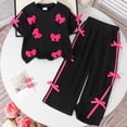 thumbnail image 2 of Karoyedx Toddler Summer Outfits Tween Girls Clothes Short Sleeve Tops and Bowknot Wide Leg Sweatpants Casual Trendy Outfit for Teen Black Size,6-7 Years, 2 of 9