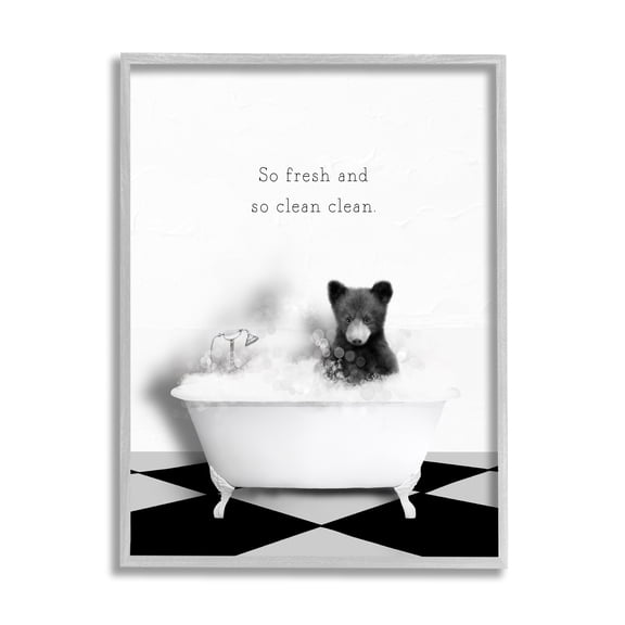 Stupell Industries So Fresh & Clean Bear Animals & Insects Painting Gray Framed Art Print Wall Art, 11 x 14