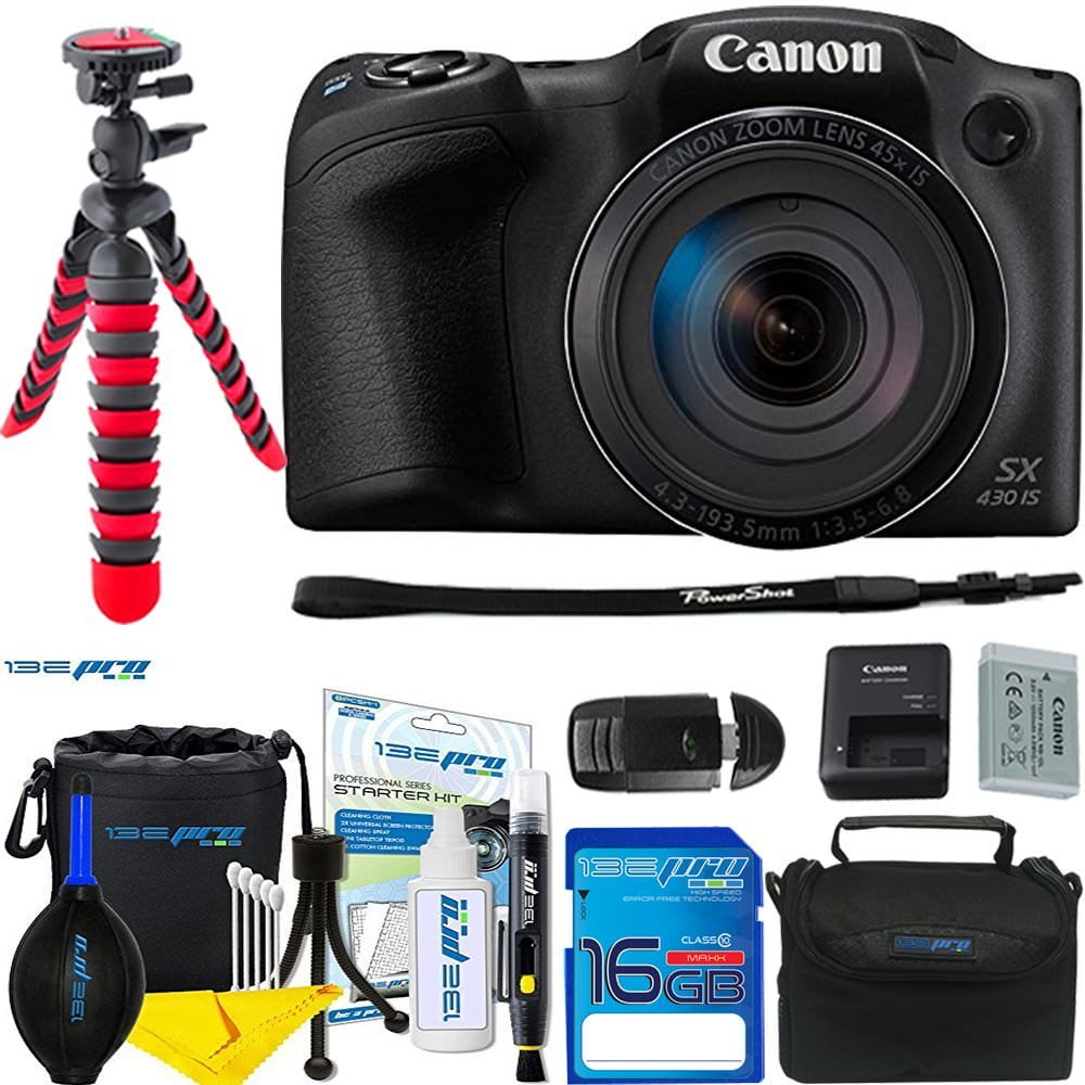 Canon Powershot SX430 (Black) + SD Card + Tripod + Pixi Essentials