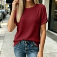 thumbnail image 2 of VBVC Women's Waffle Summer Short Sleeve Top , Ladies' Crew Neck Casual Blouse , Back Button Down T-Shirt For Women,Wine,S-2XL, 2 of 8