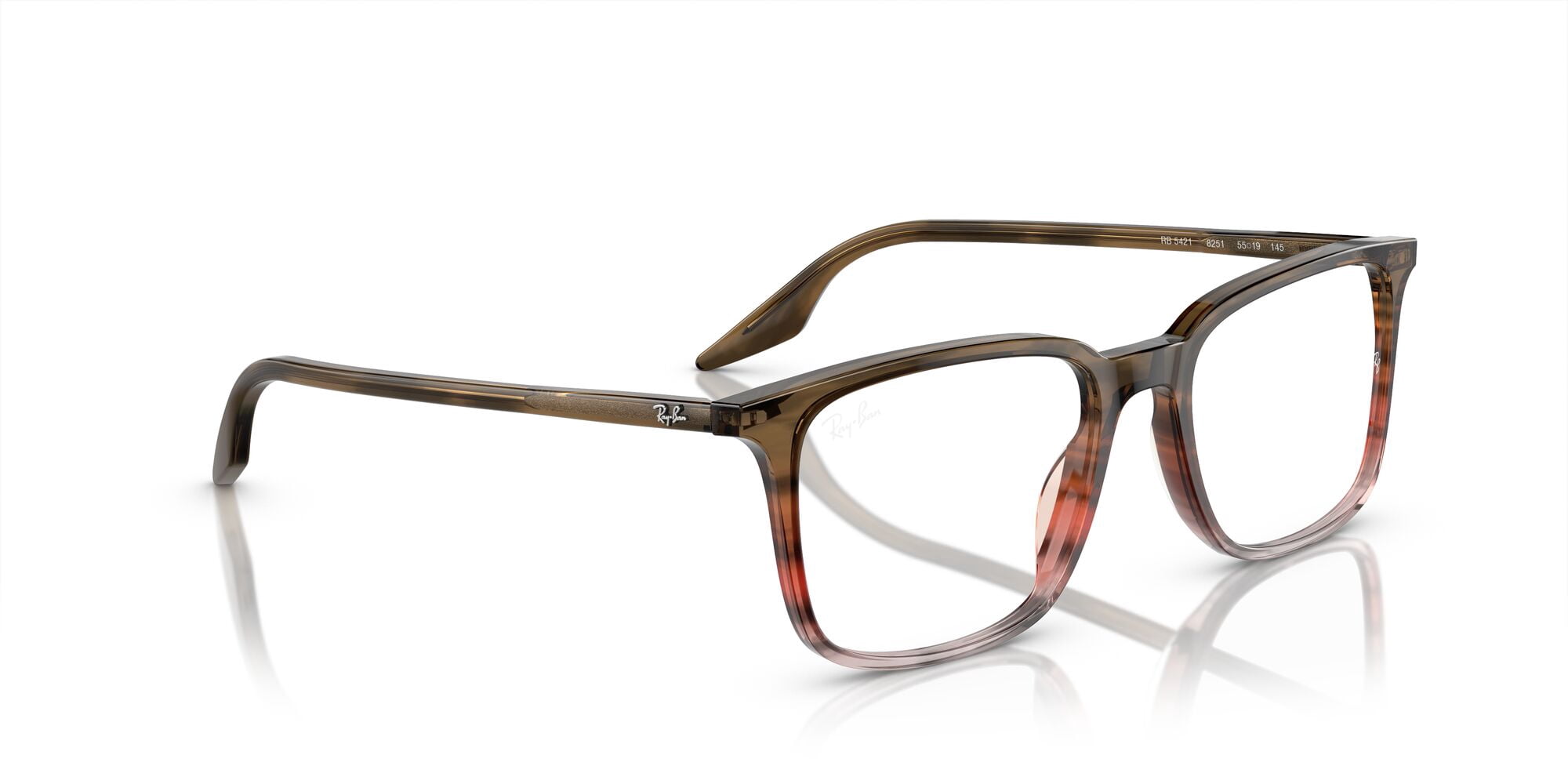 Ray-Ban Unisex Size 55 Rectangular RB5421 Prescription Eyeglasses with Case, Striped Brown Gradient Red