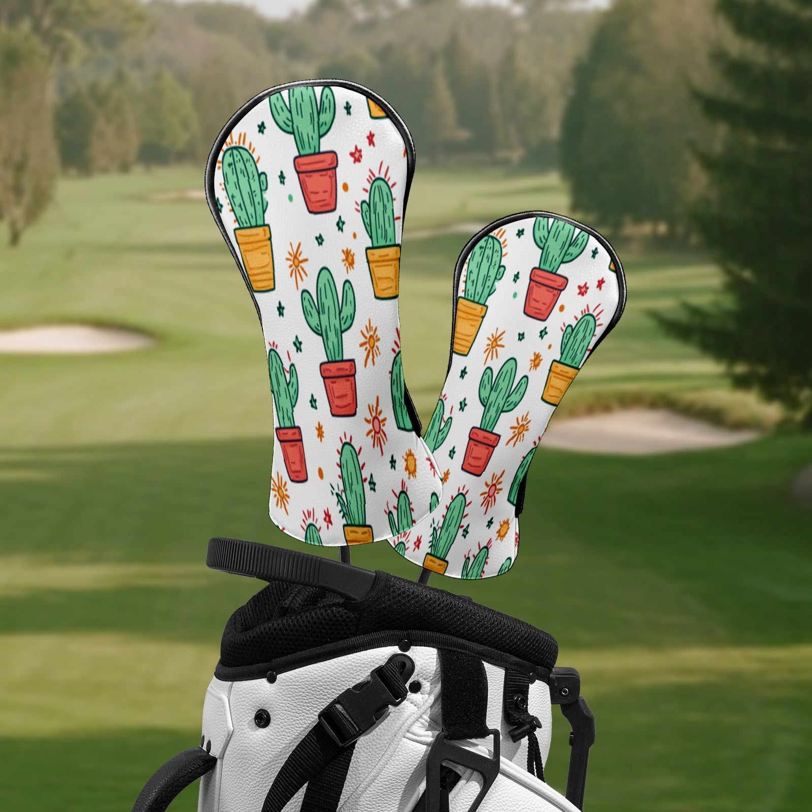 Golf Club Head Covers CactusSucculent_ColorfulPot Waterproof Leather Golf Head Covers for Men Women Driver Head Cover Fairway Headcover for Golf Lovers