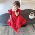 thumbnail image 3 of Été Tout-Petits Filles Pétale Manches en Vrac Robe Casual Ruffled Robes Solide Dos Bowknot une Ligne Robes Enfants Tenue 2-7Y, 3 of 7