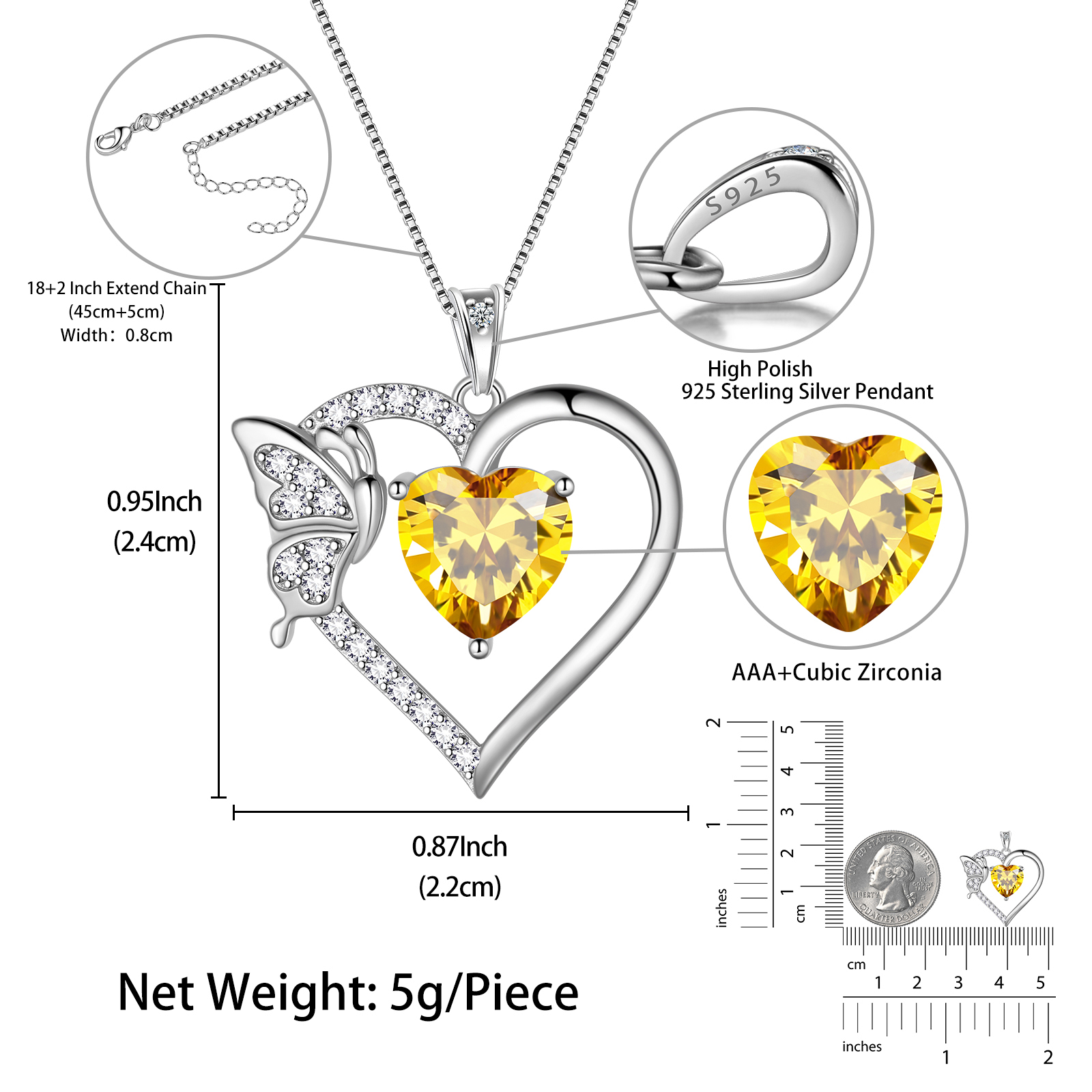 Juwaliy Citrine Heart Butterfly Necklace photo 7