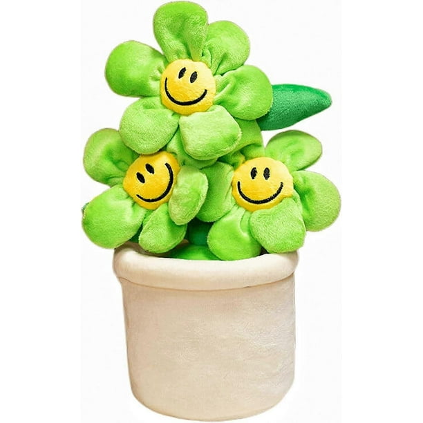 11.8 Inch Super Cute Sun Flower Smiling Face Flower Creative Stuffed Plants Plush Toy Room Decoration for Your Family Birthday Gifts (5. Green)