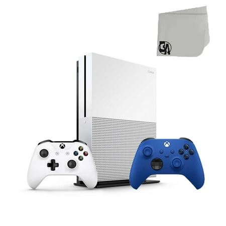 Microsoft Xbox One S White 1TB Gaming Console with Shock Blue Controller Included BOLT AXTION Bundle Used