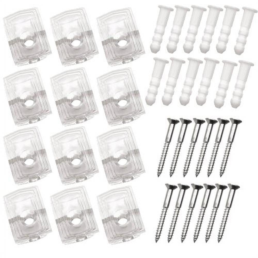 50 PC CLEAR Wall Mirror Holder Clips for 1/4" Glass Oval Head Screws Included 