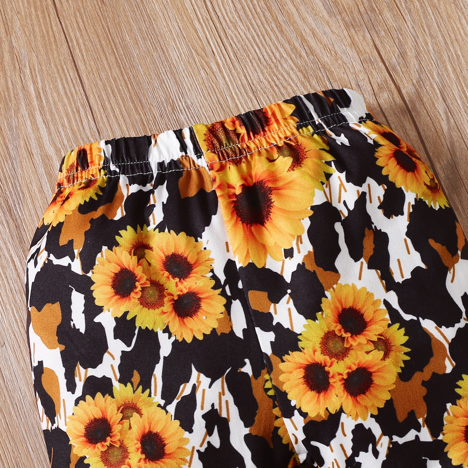 3pcs Baby Girl Letter Print Short-sleeve Tee and Allover Sunflowers Striped Flared Pants with Headband Set