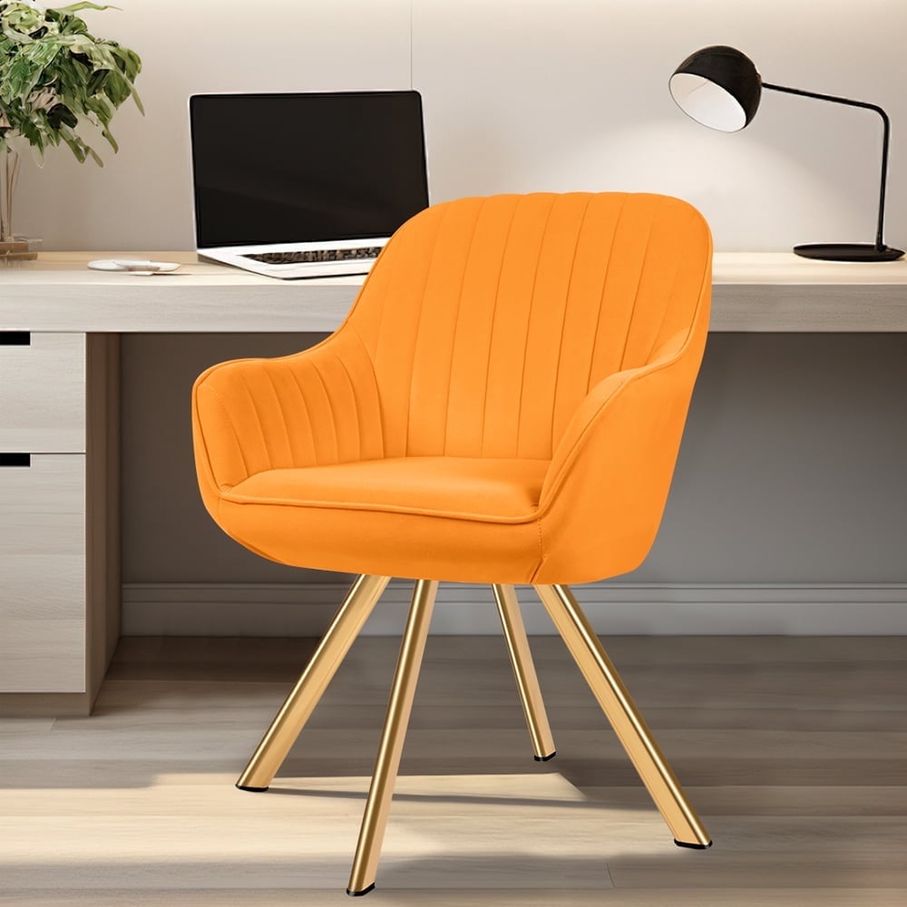 JUSTLET Swivel Accent Chair, Upholstered Side Chair with Gold Legs, 360 Degree Swivel Desk Armchair for Living Room Bedroom Makeup, Orange