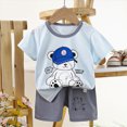 thumbnail image 2 of NOLDARES Toddler Baby Boy Outfits Dinosaur Pattern Round Neck Short Sleeve Shirt Tee Casual Shorts 2pcs Summer Clothes(Light Blue,12-18 M), 2 of 4