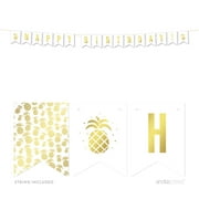 Gold Ink Pineapple Party, Happy Birthday! Approx. 7-Feet Hanging Pennant Party Banner with String