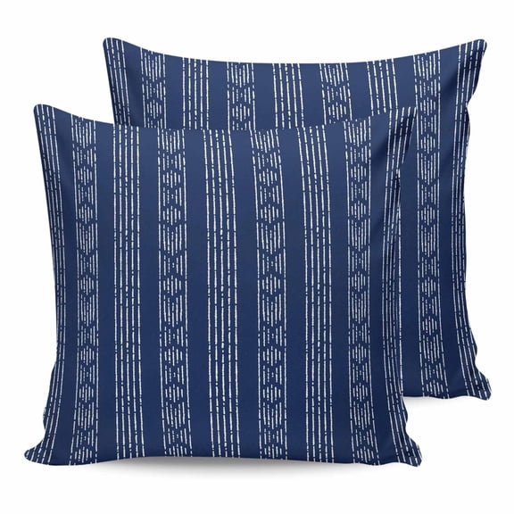 Pillow Covers 16x16 Set of 2, Navy Blue Striped Throw Pillow Covers Decorative Couch Cushion Cover, Modern Abstract Art Geometric Stripes Microfiber Soft Square Pillowcases for Bedroom Sofa