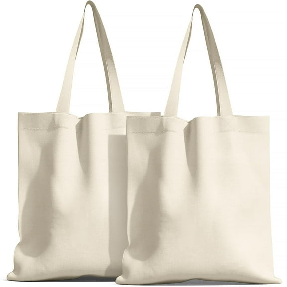 MODANU 2 Pcs Economy Cotton Natural Canvas Tote Bag for Women, Reusable Lightweight Grocery Shopping Bag, Suitable for DIY, Events, Gifts, Advertisements