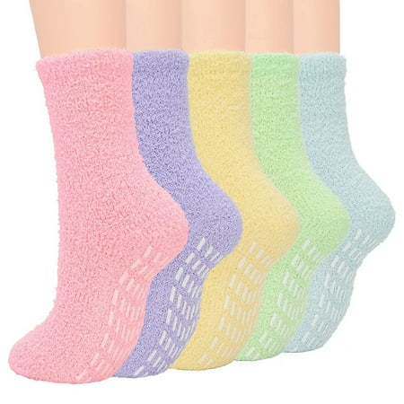 

5pairs Women Daily Coral Fleece Fuzzy Slip Gift Slipper Socks Soft Solid