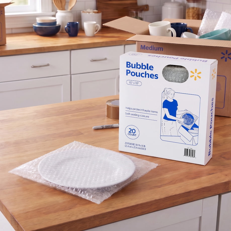 Walmart Self-Sealing Bubble Pouches, Clear, 10" x 10", 20 Count
