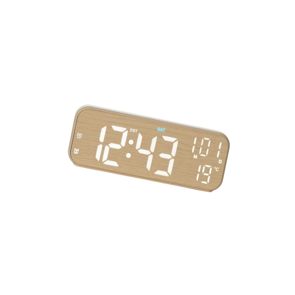 NANMELX Wood Grains Digital Alarm Clock With Large LED Display Brightness Adjustment Ambients Lighting Temperature Display