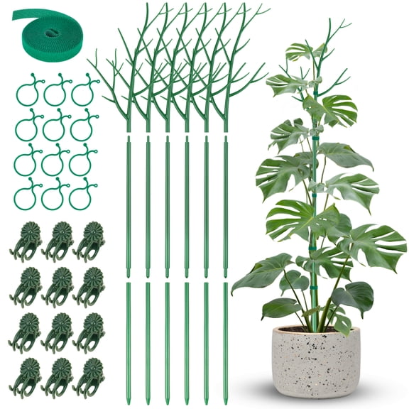 NiHome Comprehensive Plant Support Stake Set of 6 - Durable, UV Resistant 39.5" Stakes with Extension Poles, Orchid Clips & Plant Ties for Climbing Indoor & Outdoor Plants, Monstera, Pothos & More