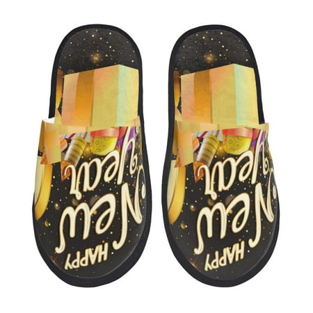 

Yiaed Happy New Year 2025 C Print Unisex House Slippers Slip on Warm Shoes Indoor Outdoor with Anti-slip sole-Large