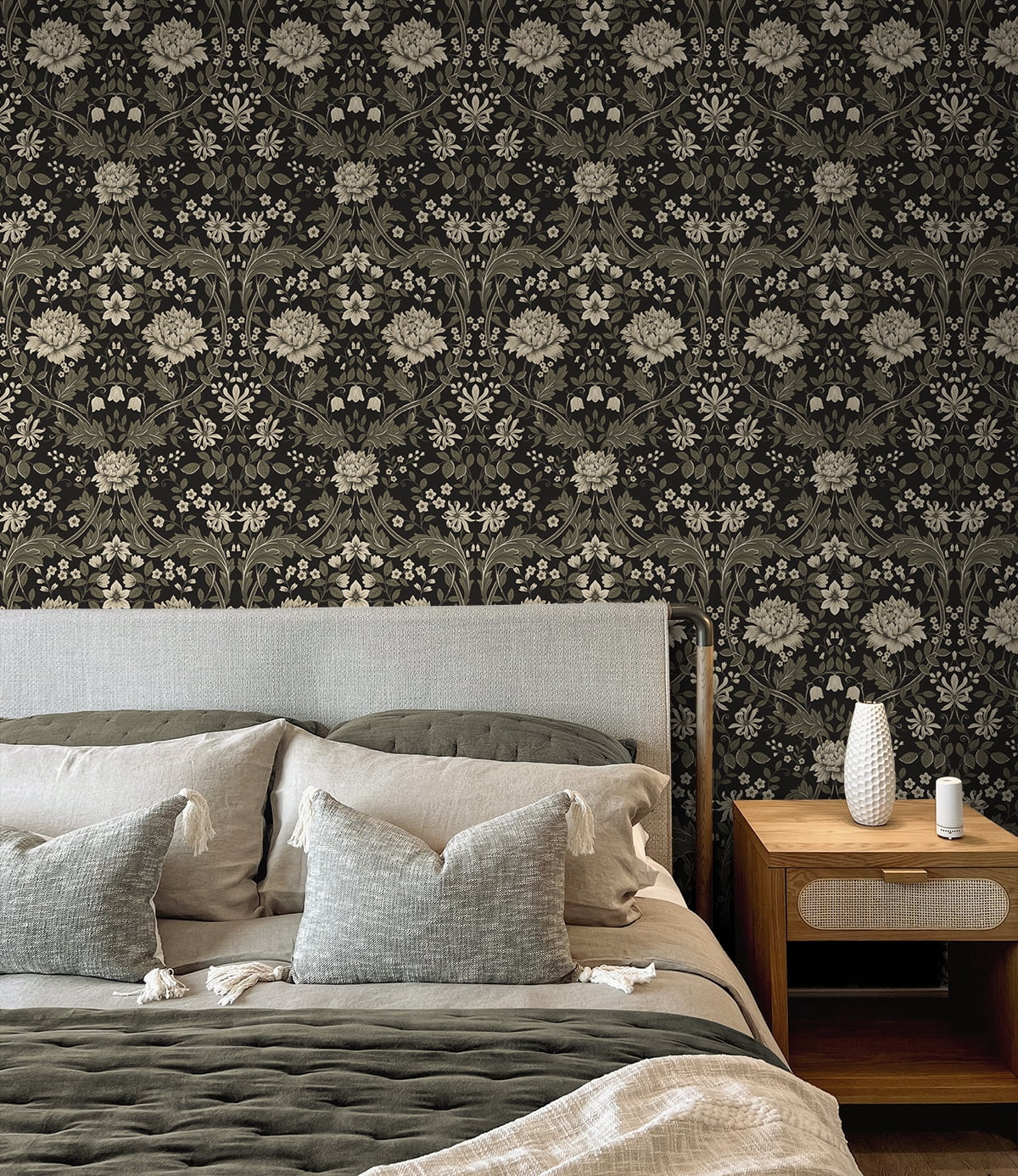 Nextwall Ebony & Pavestone Honeysuckle Trail Peel And Stick Wallpaper - 20.9 in. W x 18 ft. L Roll