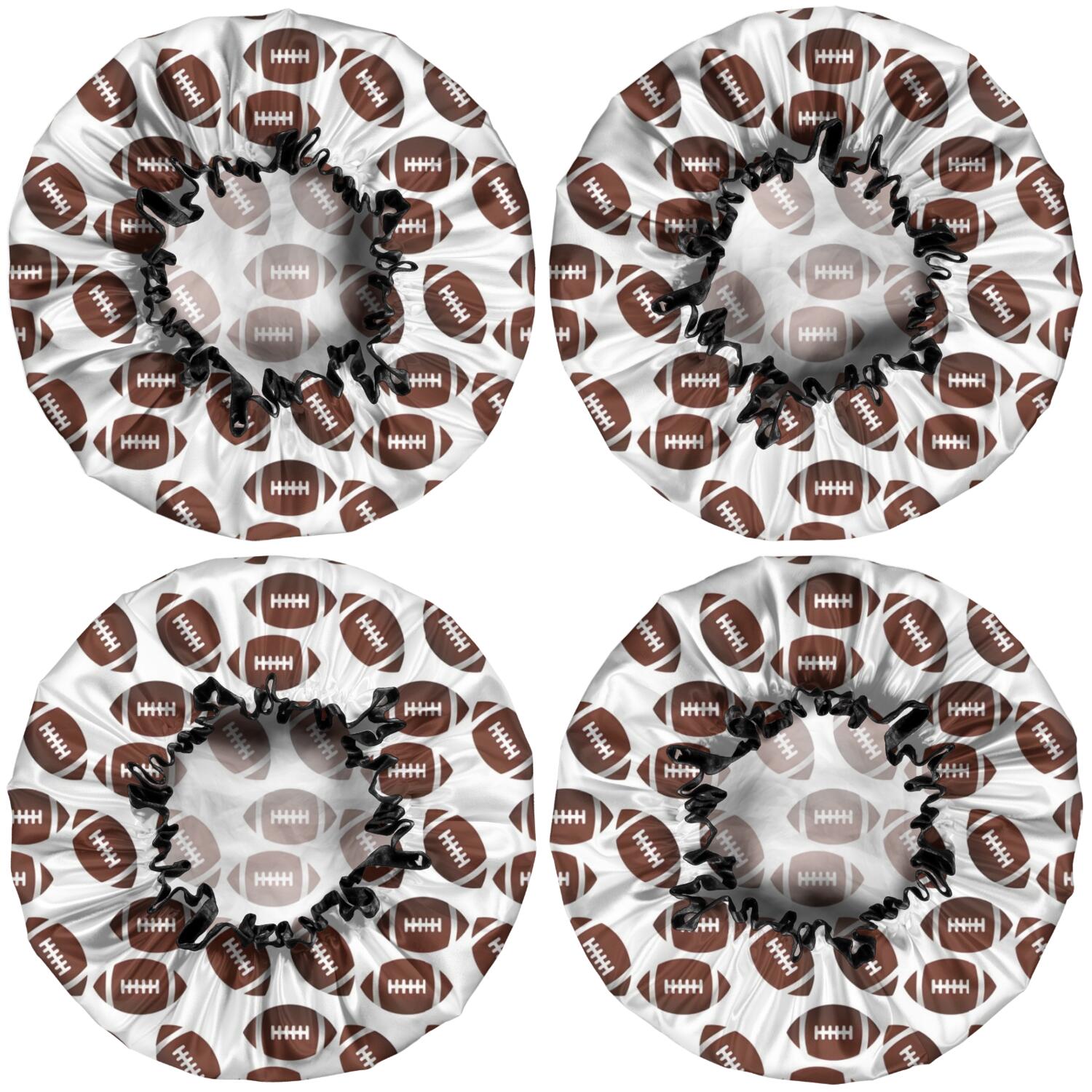 Shower Caps,Brown Footballs Repeat Pattern Waterproof Shower Cap for Women 4 Pieces,Double Reusable Hair Cover for Shower PEVA Elastic Stretch Hem