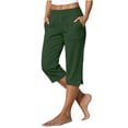 thumbnail image 2 of Women's Cotton Blend Capri Pants， Elastic Waist Cropped Trousers with Pockets for Summer and Everyday Wear,Army Green,Women's Capri L, 2 of 5