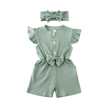 

Viworld Toddler Baby Girl Clothes Ruffle Bowknot Knit Romper Jumpsuit Headband Outfit