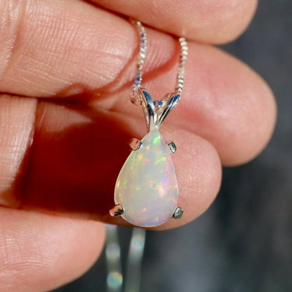 Natural Ethiopian Opal 8 x 12mm Pear Teardrop 925 Sterling Silver Pendant Necklace Gift Boxed