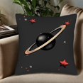 thumbnail image 5 of Set of 2 18x18in Throw Pillow Covers - Celestial Design like Planet and Vibrant Red & Orange Stars on Black Background, 5 of 8