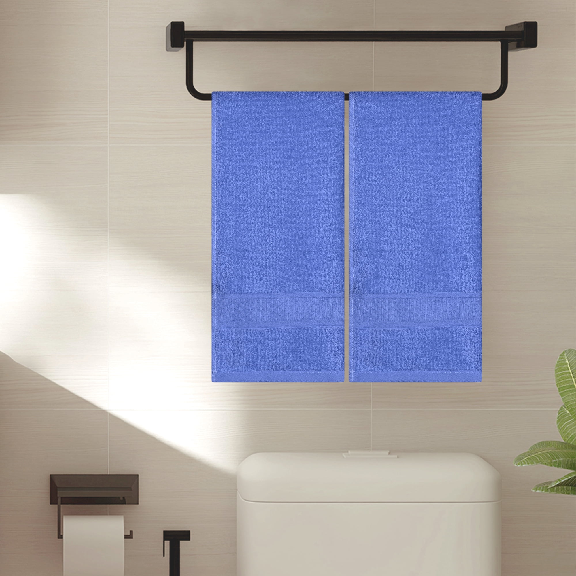 Unique Bargains 4 Pcs Cotton Textured Hand Towels Set Blue 13"x30"