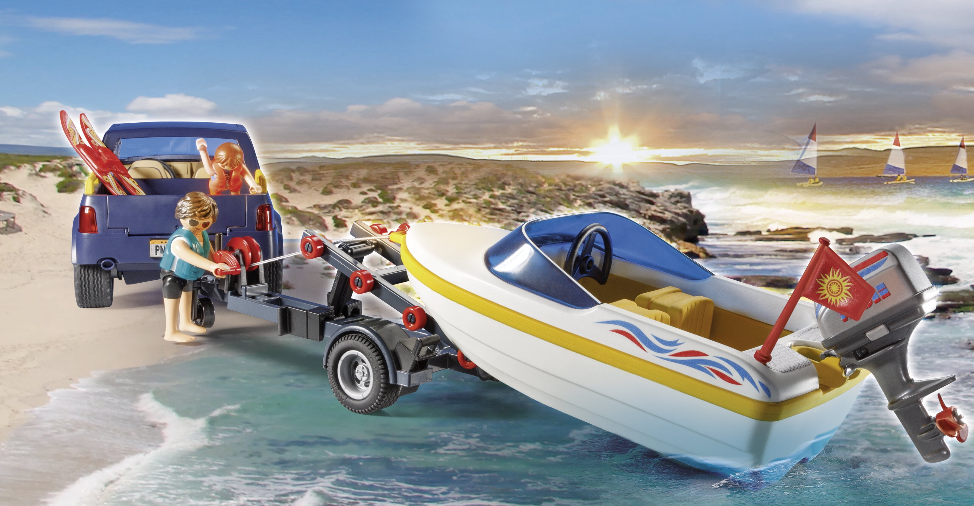 Playmobil FamilyFun Pick-Up with Speedboat - Mänguklotsid