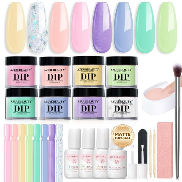 Set de talco para uñas AZUREBEAUTY, 30 unidades, para principiantes, con 8 colores