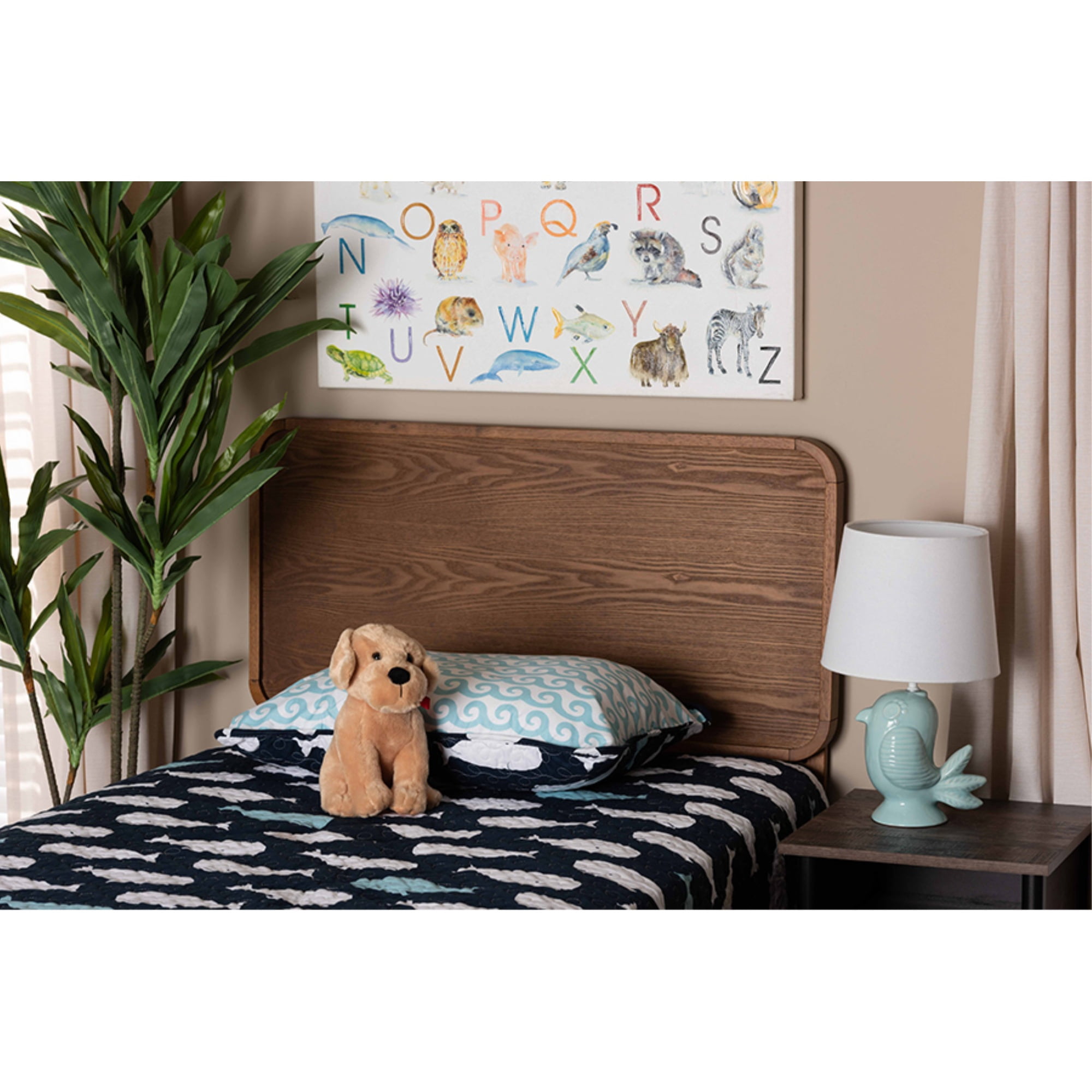 Baxton Studio Mailene Mid-Century Modern Walnut Brown Finished Wood Twin Size Headboard