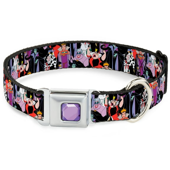 Disney Pet Collar, Dog Collar Metal Seatbelt Buckle, Disney Villains Stacked, 13 to 17 Inches 1.5 Inch Wide