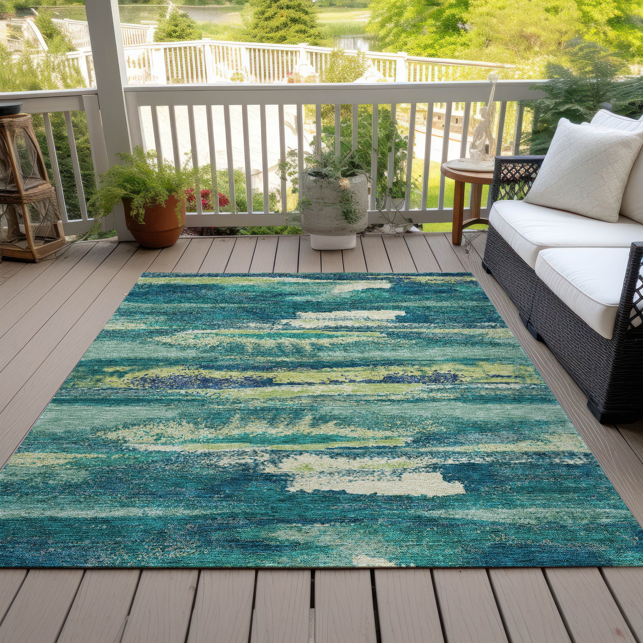Addison Rugs Chantille Indoor/Outdoor Transitional Geometric, Abstract Emerald Washable Rectangle Rug, 2'6" x 3'10"